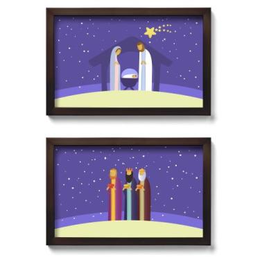Imagem de Presépio de Parede Quadro Natalino com Reis Magos - kit com 2 quadros 