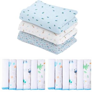 Imagem de Kit 15 Peças Bebe - 3 Cueiros Estampados+12 Paninho De Boca - Dugu, Az