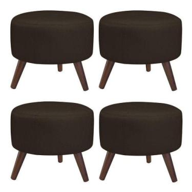 Imagem de Kit 4 Puffs Decorativos Redondo Pés Palito Couro Marrom - Gran Belo