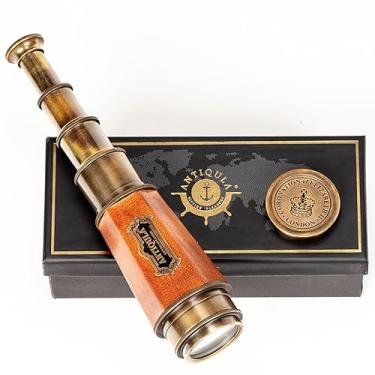 Imagem de Telescópio vintage cônico hexagonal de 50,8 cm de latão, potente lente de visão transparente 20x para marinheiro marítimo – Fácil de usar, Trekking "Coroation of Elizabeth II" réplica náutica de designer marítimo