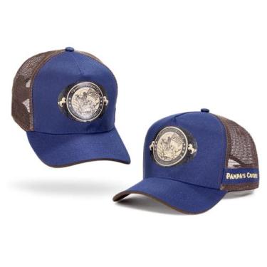Imagem de Boné Country Azul Marrom Masculino Estilo Sertanejo Peão - Pampas Coun