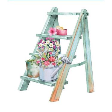 Imagem de Aplique Papel Decoupage em Mdf Floreira e Regador Apm8-1349 8cm Litoar