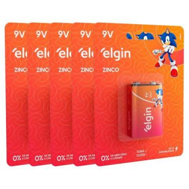 Imagem de Kit 5 Bateria Pilhas 9v Zinco Elgin 5 Cartelas com 1 Pilha Brinquedo R
