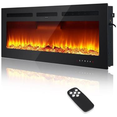 Imagem de Lareira Elétrica de 127 cm Embutida ou de Parede, Aquecedor 1500/750W (15-37°C), Tela Touch, Controle Remoto, Timer, 12 Cores de Chama, Aprafie