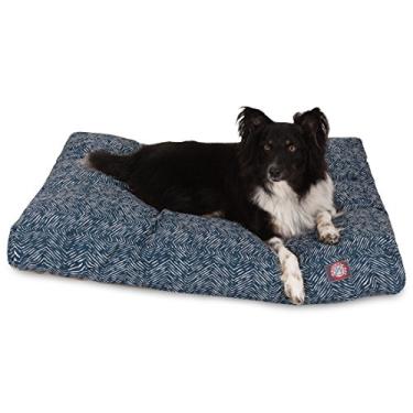 Imagem de Cama retangular nativa azul-petróleo para ambientes internos e externos para animais de estimação com capa removível lavável da Majestic Pet Products, azul marinho, GG