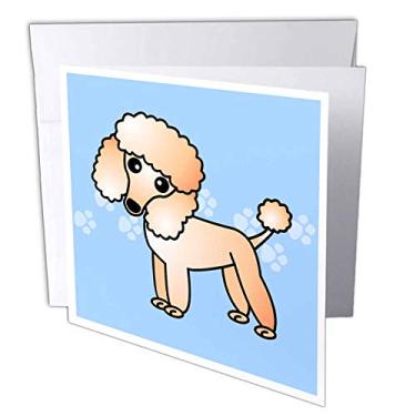 Imagem de Cartões comemorativos - Fundo com estampa de pata azul Poodle de damasco fofo - Pacote com 6 - Designs Dogs