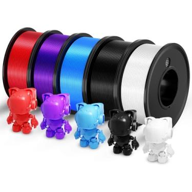 Imagem de Filamento de impressora 3D PLA - Filamento de impressão em 5 cores branco/preto/vermelho/azul/roxo precisão dimensional 1,75 mm ± 0,02 mm Carretéis de filamento preenchidos pacote a vácuo 250 G x 5