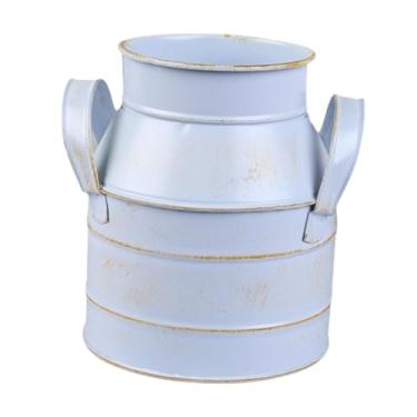 Imagem de WeiLaiKeQi Leite pode vaso jarro vaso plantador ferro estilo retro titular floral balde vaso flor para escritório mesa casamento jardim, Azul