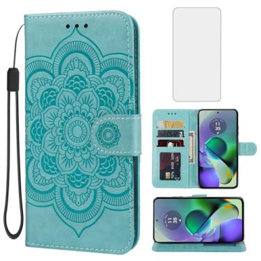 Imagem de Bohefo Capa para Moto G54 5G, Motorola G54/Moto G64 5G XT2343-1 Capa carteira com protetor de tela de vidro temperado, suporte para cartão de crédito de couro para Motorola Moto G54 5G verde