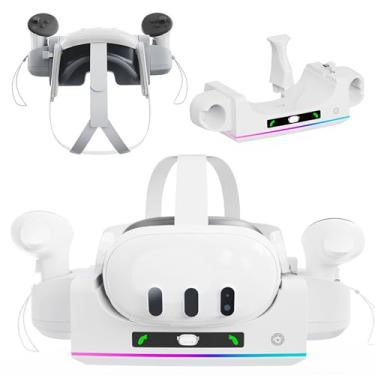 Imagem de HUAYUWA Estação de carregamento compatível com Quest 3/Quest 3S, fone de ouvido VR e controlador, base de carregador rápido, suporte de carregamento para acessórios Quest3/Quest3S