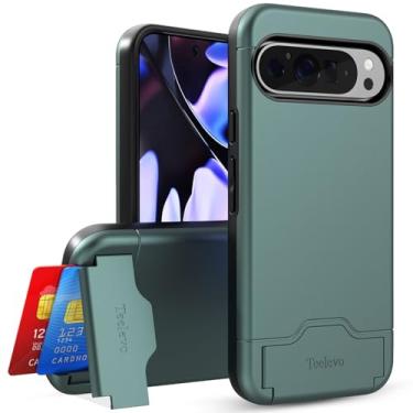 Imagem de Teelevo Capa carteira para Google Pixel 9 Pro XL, capa protetora com armazenamento de 2 cartões e suporte para Google Pixel 9 Pro XL - verde escuro