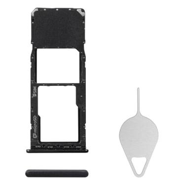 Imagem de BESJMYT Substituição da bandeja do cartão SIM para Samsung Galaxy A20 (versão SIM único) Adaptador de suporte de slot de bandeja de cartão preto com ejetor de agulha para A20 SM-A205U SM-A205U1