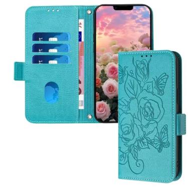 Imagem de COTDINFOR Capa carteira para Moto G 5G 2025 com suporte para cartão de crédito capa de telefone com bloqueio de RFID em relevo rosa à prova de choque para Motorola Moto G 5G 2025 Azul MG
