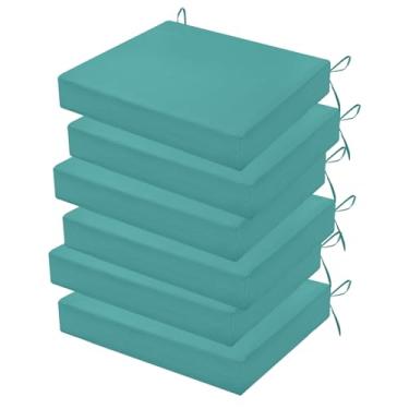 Imagem de HOMELYSIAN Conjunto de 6 almofadas de cadeira de jardim resistentes à água, 45 x 40 x 7 cm, almofadas de alta sustentação para móveis de pátio com laços antiderrapantes (azul-petróleo)
