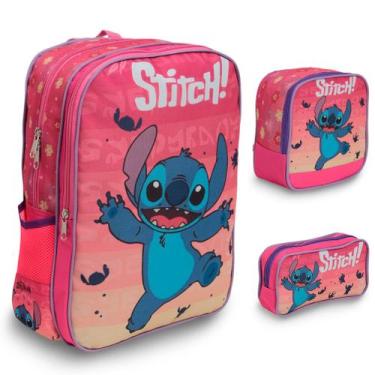 Imagem de Kit Mochila Infantil Costas Stitch Grande Resistente 3 Pçs - Plike