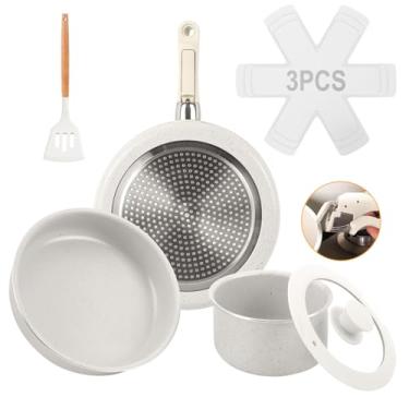 Imagem de Jogo de Panelas 3 Peças, Conjunto de panelas antiaderentes Punho destacável, Conjuntos de panelas de cozinha de indução antiaderente com alça removível