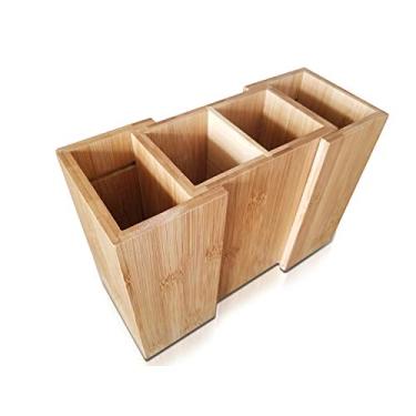 Imagem de SplashSoup Suporte expansível de bambu para utensílios de cozinha | Suporte de colher de espátula natural | Organizador de balcão de fogão