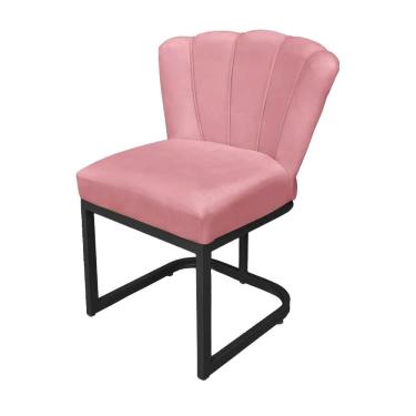 Imagem de Cadeira Pétala Base de Ferro Preta Veludo Rosa - Vallisa Decor