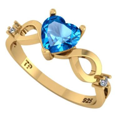 Imagem de Anel Prata 925 Dourada 18k Infinito Amor Coração - Topázio - Tudo Prat
