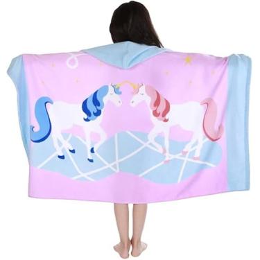 Imagem de Toalha de banho de praia com capuz para crianças, 76 cm x 127 cm, toalha de banho de algodão puro macio para crianças de 3 a 10 anos, poncho absorvente de toalha grande para meninos e meninas