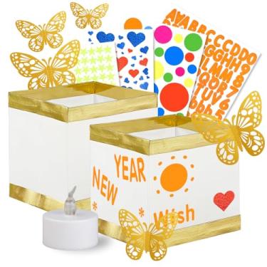 Imagem de FueLye Conjunto de 24 lanternas de papel flutuantes quadradas vêm com velas de chá, lanternas de água de borboleta DIY para decorações de piscina de casamento ao ar livre (24, com lâmpadas de LED)