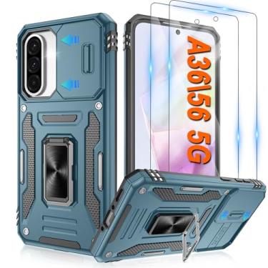 Imagem de Capa para Samsung Galaxy A36 5G/Galaxy A56 com [2 unidades] protetor de tela HD e capa deslizante para câmera, suporte de anel de rotação [grau militar] capa protetora à prova de choque para A36 5G -