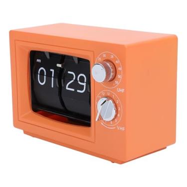 Imagem de Retro TV Forma Mecânica Bateria Operado Flip Clock Com Função Lembrete para Sala de Estudo Escritório, Página Turning Clock, Fornecendo Funções Duplas de Exibição de Tempo e