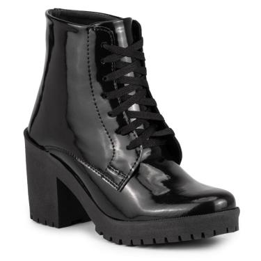 Imagem de Bota Coturno Feminino com Salto Confortável Linda Verniz Preto Leve