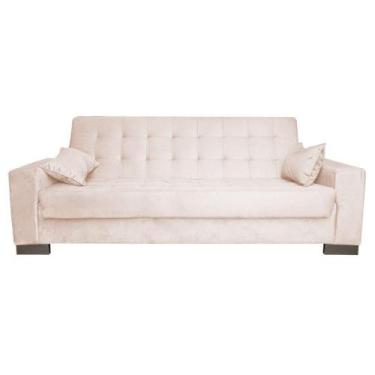 Imagem de Sofá Cama 2L P/ Sala de Estar Lisboa Suede Bege - DROSSI