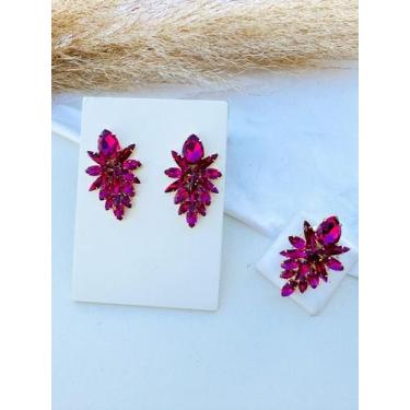 Imagem de Kit Anel + Brinco Kate Rosa Pink - Mania de Mulher - Fabricação Própri