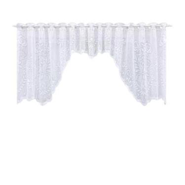 Imagem de Cortina Bando Renda Cascata Cozinha Floral Branca 2,95X1,00 - Beija Fl