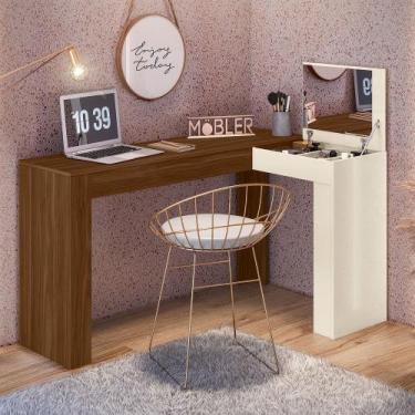 Imagem de Escrivaninha Penteadeira Camarim de Canto com Espelho Jade Freijó/Off 