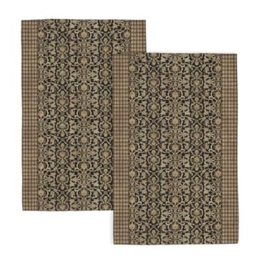 Imagem de Toalhas de cozinha marrom com estampa de bloco antigo toalha de prato floral vintage 40 × 61 cm panos de mão macios absorventes flores turcas para decoração de cozinha conjunto de 2