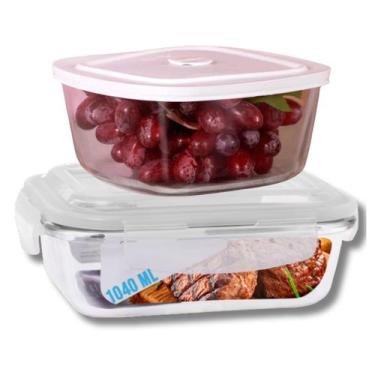 Imagem de Kit 2 Potes Vidro Resistente 1 Facilita 2L e  1 Hermetico 1040ml - POT