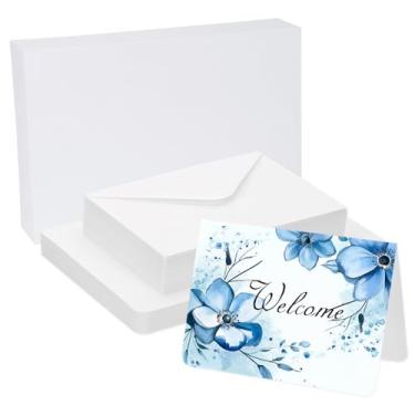 Imagem de PATIKIL 60 conjuntos de cartões de aquarela de algodão puro 63,5 kg/300 g/m², cantos arredondados com envelopes para pintura artística e notas de agradecimento, tamanho dobrável de 12 x 17 cm (caixa