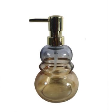 Imagem de Porta sabonete liquido vidro cinza E ambar com pump dourado