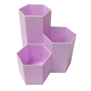 Imagem de Porta Lápis 3 Nichos Lilás Office Basics