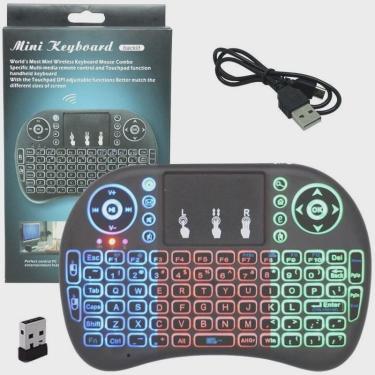 Imagem de Mini Teclado Mouse Iluminado Led Touchpad Wireless Bluetooth Wifi Sem Fio Bateria USB I8 Preto