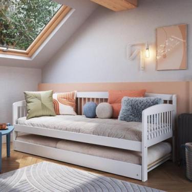 Imagem de Sofá-Cama com Cama Auxiliar de Madeira Maciça para Colchão 78x188cm Mu