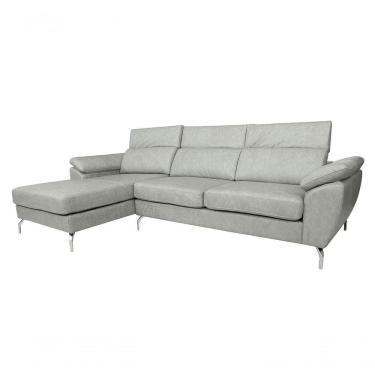 Imagem de Sofá De Couro Hannover 3 Lugares Com Chaise Esquerda - Soft Gray