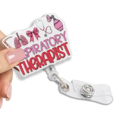 Imagem de Pishovi Clipe retrátil para cartão de identificação de terapeuta respiratório, suporte de crachá de laço engraçado para medicina respiratória UTI RRT enfermeira médica terapeuta pulmonar, presentes