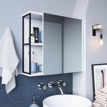 Imagem de Espelheira para Banheiro 60cm com 1 Porta P1015 Preto Branco - Placa e