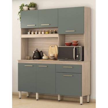 Imagem de Kit Cozinha Compacta 6 Portas 1 Gaveta com Pés Regulaveis Alamo - Avena Touch/Menta Demóbile 