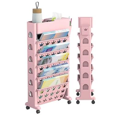 Imagem de Estante móvel para sala de aula, organizador de armazenamento de mesa com rodas giratórias, carrinho de armazenamento fino para livros, suporte de leitura de biblioteca, suporte de revistas, suporte