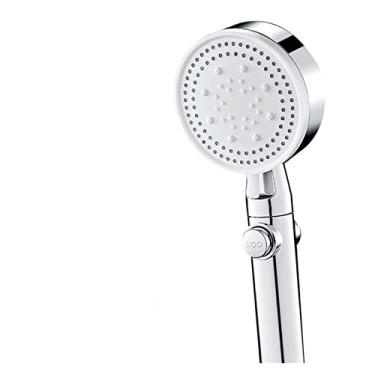 Imagem de WYUYIWH Chuveiro de 5 modos de economia de água ajustável chuveiro de alta pressão cabeça de chuveiro de massagem de água de uma chave para bocal de banheiro (cor: branco) (prata)
