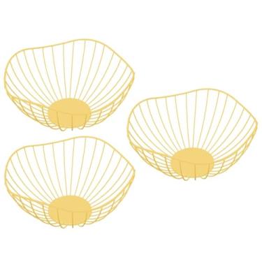 Imagem de Auto-plaza 3 pacotes de decoração de mesa de armazenamento de cesta de frutas de metal de malha de arame para prato de cozinha, legumes, doces, suporte de pão (dourado)