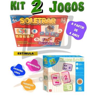 Imagem de Kit 2 Jogo Pedagogico Infantil Soletrar Quebra-cabeça Numeros 1 Ao 10 