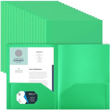 Imagem de Gueevin 100 pastas com dois bolsos pasta de plástico a granel com 2 bolsos papel tamanho carta carteira resistente durável capa para escritório em casa, escola, negócios, 29 x 24 cm (verde)