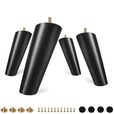 Imagem de FoDau770 Pernas de móveis de madeira de borracha preta 15 cm, pés de madeira afunilados inclinados de meados do século conjunto de 4 pés de móveis UNC de 5/40.6 cm peças de reposição para armário