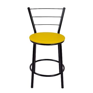 Imagem de Banqueta Baixa Compacta com Assento em Corino Encosto 3 Ferrinhos Ideal para Cozinha Balcão ou Área Gourmet (AMARELO)